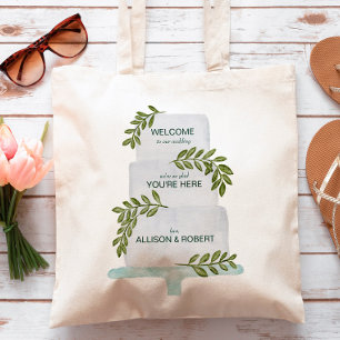 Wedding Welcome Tote Bag with Cake Illustration