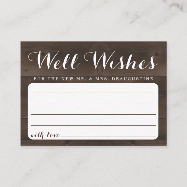 Wedding Well Wishes for the Mr & Mrs - Rustic Wood Calling Card (Front)