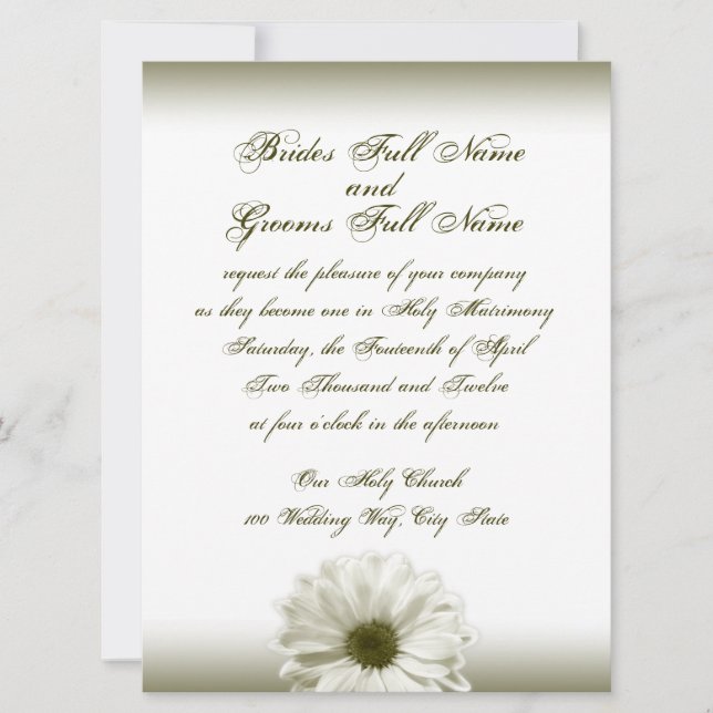 Wedding White Antique Daisy Invitation (Front)