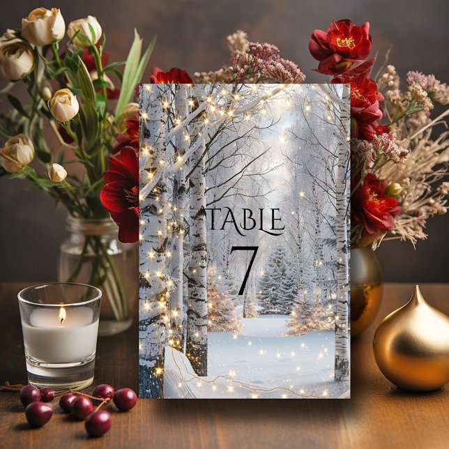  Wedding White Birch Trees  Snow Yellow Lights  Table Number (Creator Uploaded)