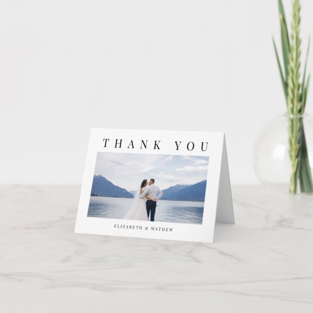 Wedding White Black Photo Thank You Card (Front)