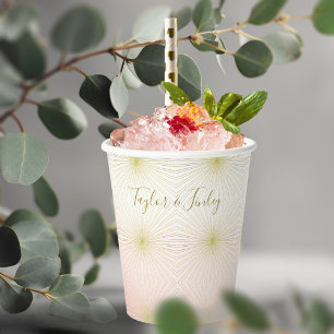 Wedding White Blush Gold Retro Art Deco Pattern Paper Cups