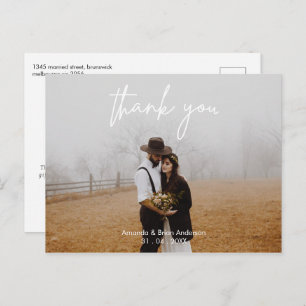 Wedding White Calligraphy Thank You Photo Postcard