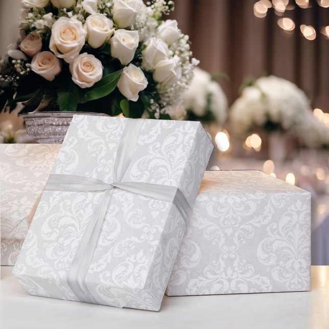 Wedding White Damask Classic Timeless Elegance Wrapping Paper (Creator Uploaded)