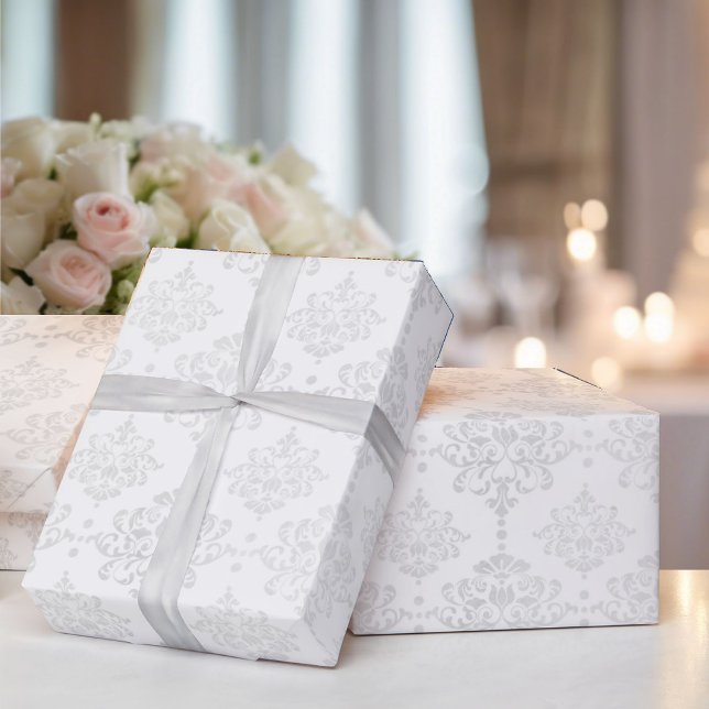 Wedding White Damask Simple Elegance Classic Wrapping Paper (Creator Uploaded)