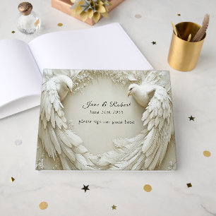 Wedding White Dove Open Wings Roses Guest Book
