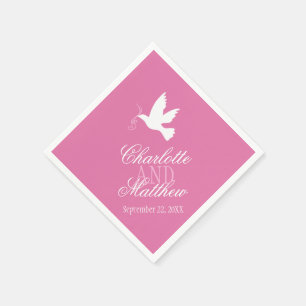 Wedding white dove ribbons pink custom napkins