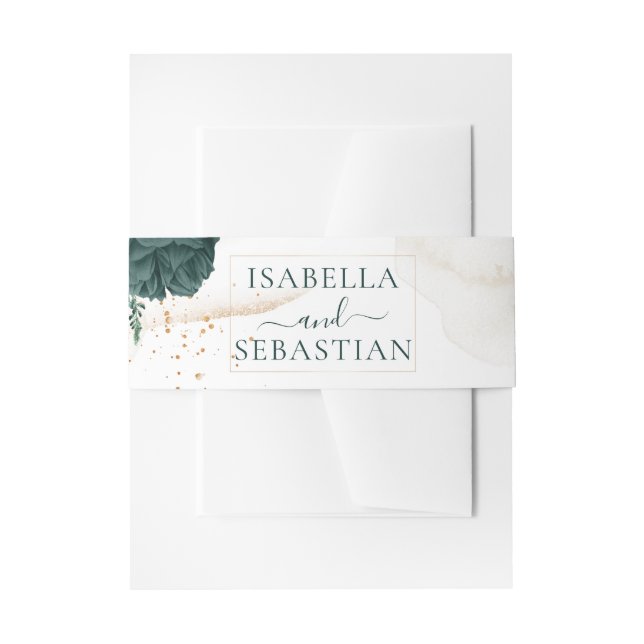 Wedding White Emerald Green Rose Floral Invitation Belly Band (Front Example)