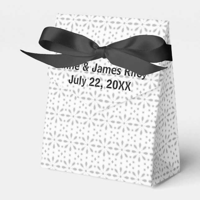 Wedding White Eyelet on Silver Background Favour Box (Front Side)