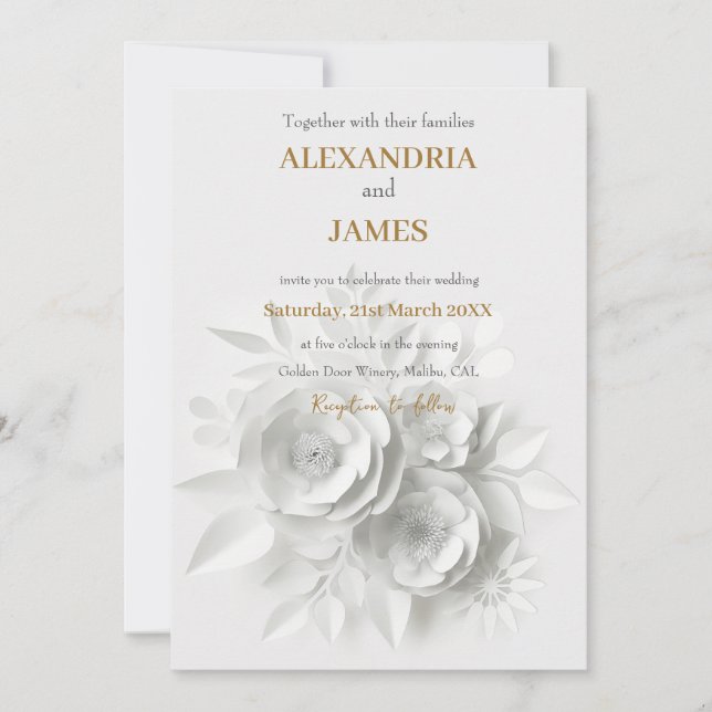 Wedding white floral bouquet invitation (Front)