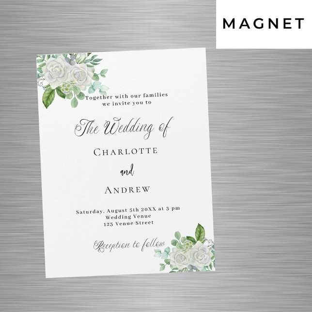 Wedding white florals greenery elegant luxury magnetic invitation (Creator Uploaded)