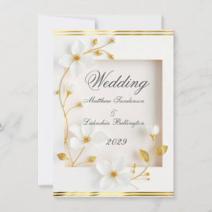 Wedding white flowers gold Beautiful Invitation