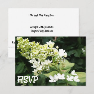 Wedding white flowers photo in greenery RSVP card