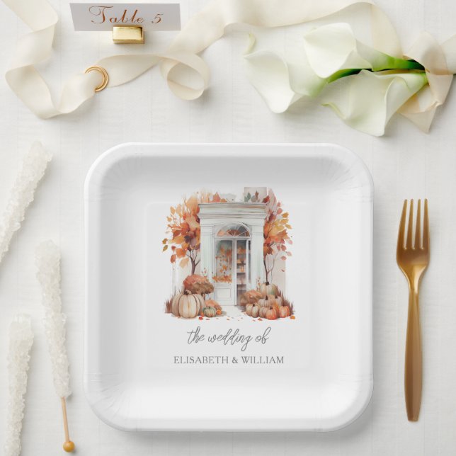 Wedding White Front Door Fall Paper Plate (Wedding)