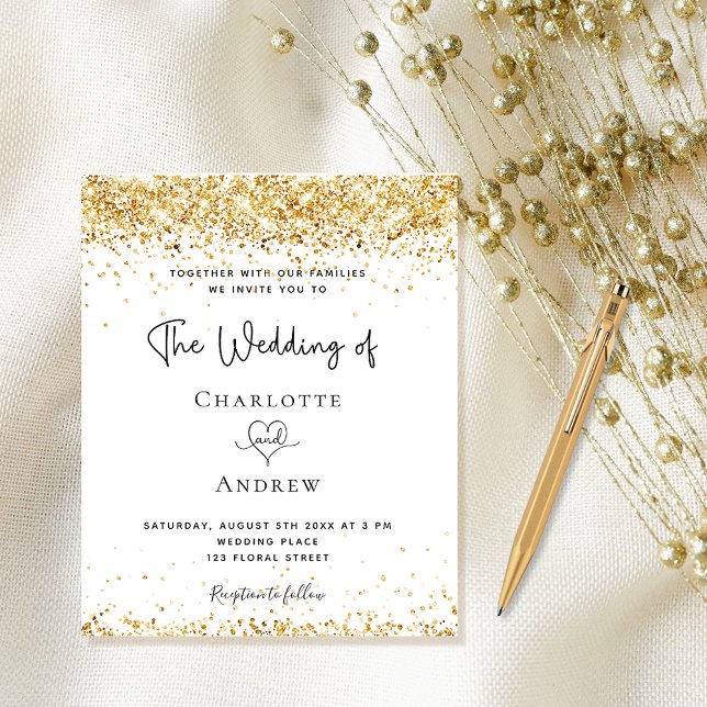 Wedding white gold budget invitation flyer (Creator Uploaded)
