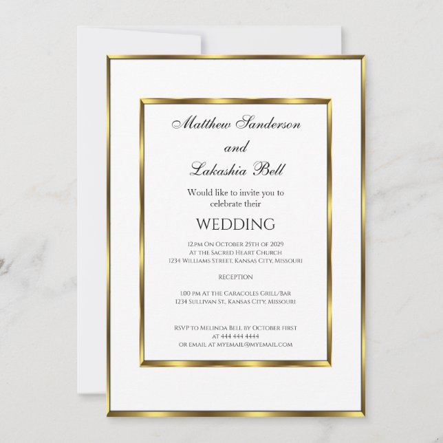 Wedding White gold Elegant Modern Invitation (Front)