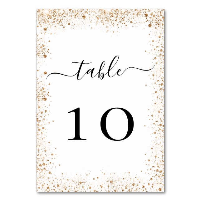 Wedding white gold gitter dust table number (Front)