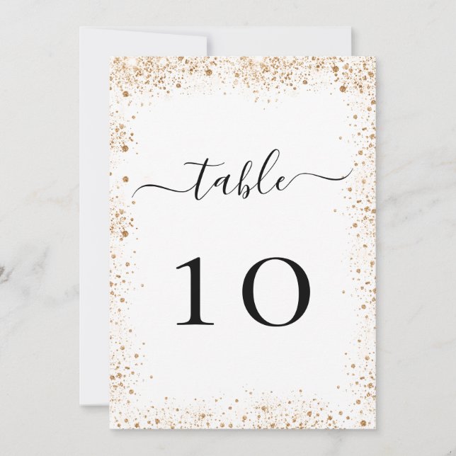 Wedding white gold gitter dust table number (Front)