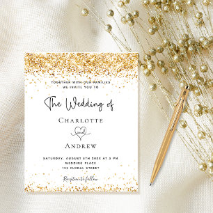 Wedding white gold glitter budget invitation flyer