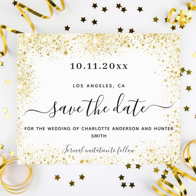 Wedding white gold glitter budget save date (Creator Uploaded)