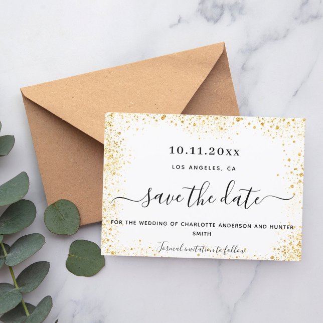 Wedding white gold glitter save the date (Creator Uploaded)