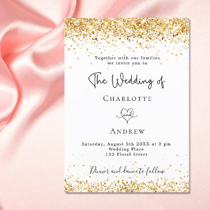 Wedding white gold glitter script elegant invitation