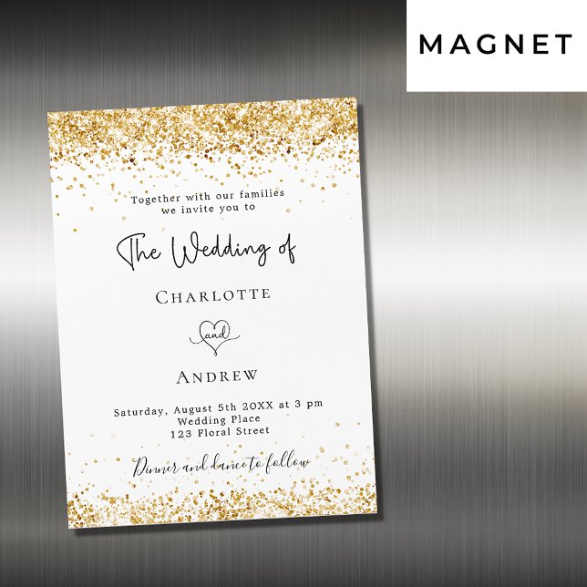 Wedding white gold glitter script elegant magnetic invitation (Creator Uploaded)