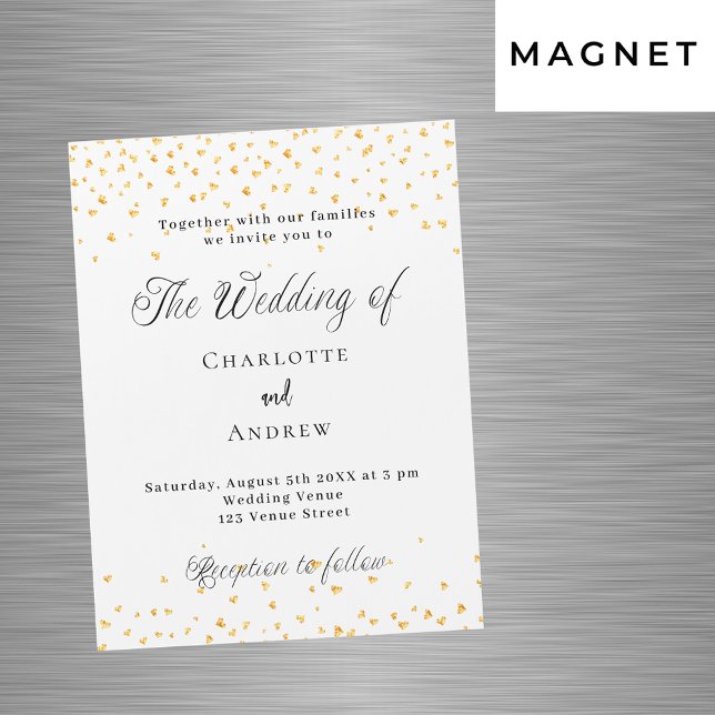 Wedding white gold hearts elegant script luxury magnetic invitation (Creator Uploaded)