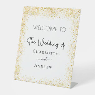 Wedding white gold sparkles welcome pedestal sign