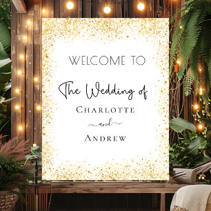 Wedding white gold sparkles welcome poster