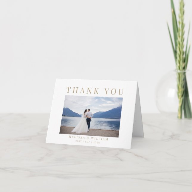 Wedding White Gold Thank You Card (Front)