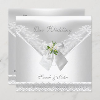 Wedding White Invitation White Bow Floral lace