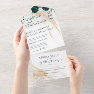 Wedding White Kindly Reply Emerald Green Rose All In One Invitation