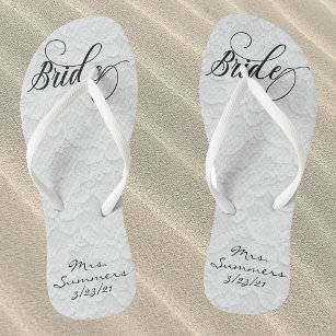 Wedding White Lace Personalised Bride Jandals