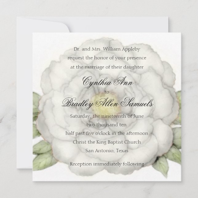Wedding White Peony Invitation (Front)