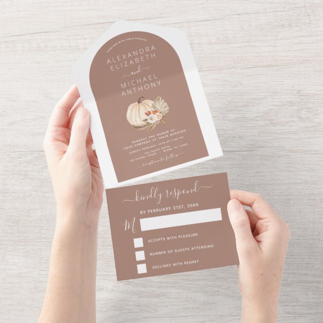 Wedding White Pumpkins Boho Terracotta All In One  All In One Invitation (Tearaway)