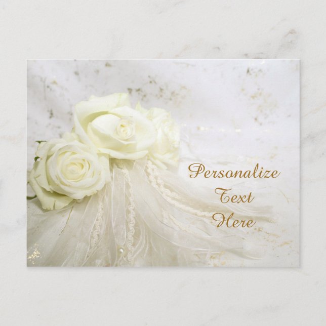 Wedding White Roses & Lace Personalise Postcard (Front)