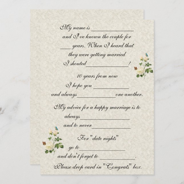 Wedding, White Roses, Marriage Advice Invitation (Front/Back)