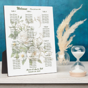 Wedding White Roses Seating Chart Floral Plaque
