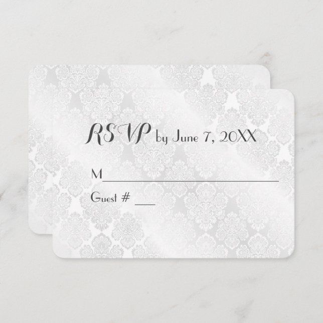Wedding White Satin Damask RSVP (Front/Back)
