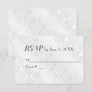 Wedding White Satin Damask RSVP Card
