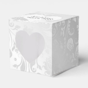Wedding White Satin Damask With Heart Favour Box