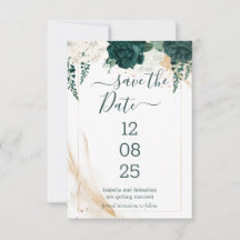 Wedding White Save the Date Emerald Green