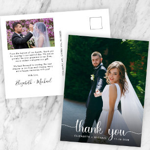 Wedding White Script Photo Overlay Thank You Postcard