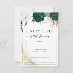 Wedding White Signature Emerald Green Rose RSVP Card