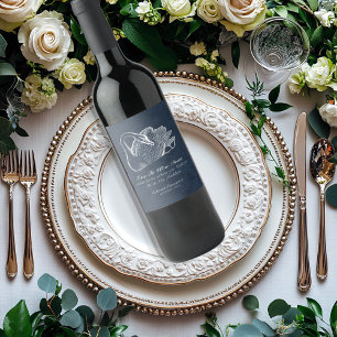 Wedding White Swan Navy Blue Wine Down Wine Label