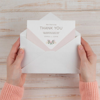 Wedding Wild Flowers Romantic Pink Thank You Card