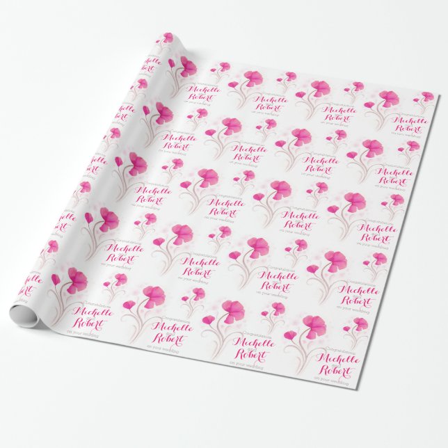 Wedding wildflower pink red grey art wrap wrapping paper (Unrolled)