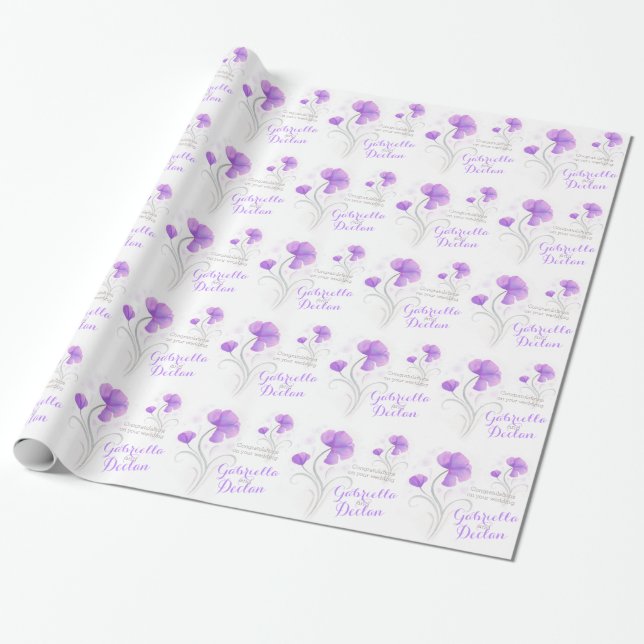 Wedding wildflower purple grey art wrap wrapping paper (Unrolled)