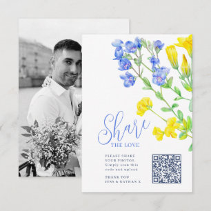 Wedding wildflower yellow blue photo sharing QR Enclosure Card